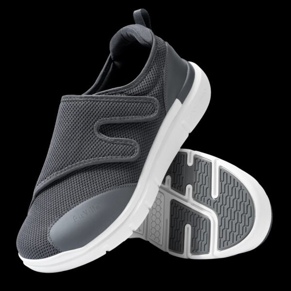 Chaussure orthopédique scratch grise et respirante sur fond noir