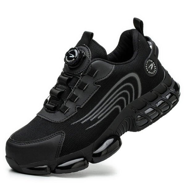 Chaussure de sécurité orthopédique à bouton rotatif sur fond blanc