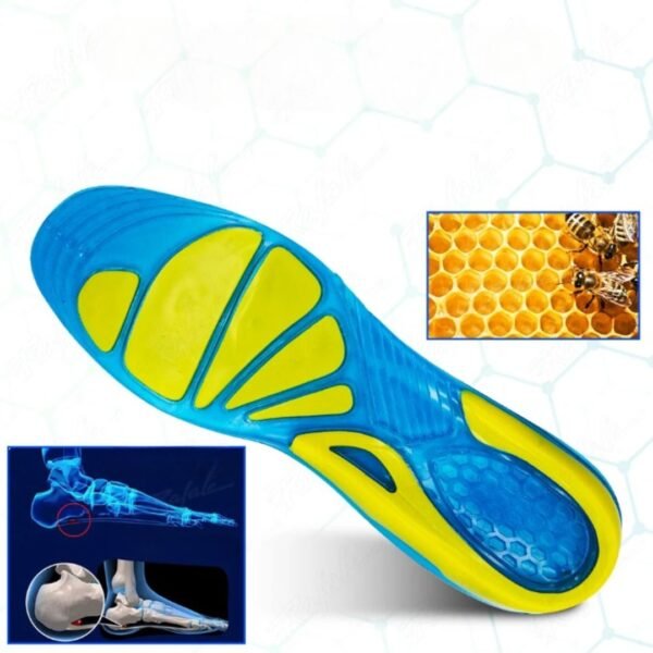 Lot de 2 semelles orthopédiques en gel jaunes et bleues – Image 2