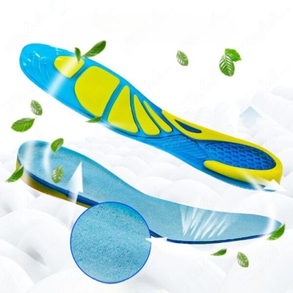 Lot de 2 semelles orthopédiques en gel jaunes et bleues – Image 3
