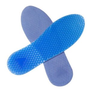 Semelle orthopédique en gel bleues à motifs alvéolés sur fond blanc