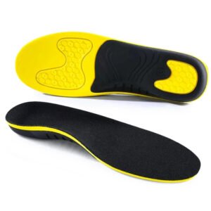 Semelle orthopédique pied creux jaune et noire sur fond blanc