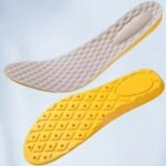 Semelle orthopédique pied creux jaune et souple sur fond gris
