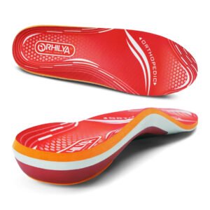 Semelle orthopédique pied creux rouge et ergonomique sur fond blanc