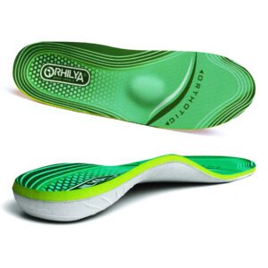 Semelle orthopédique pied creux verte et moderne sur fond blanc