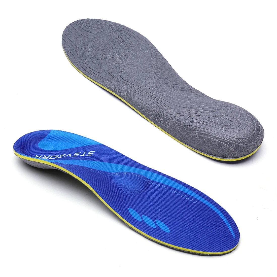 Semelles homme orthopédiques bleues et sportives sur fond blanc