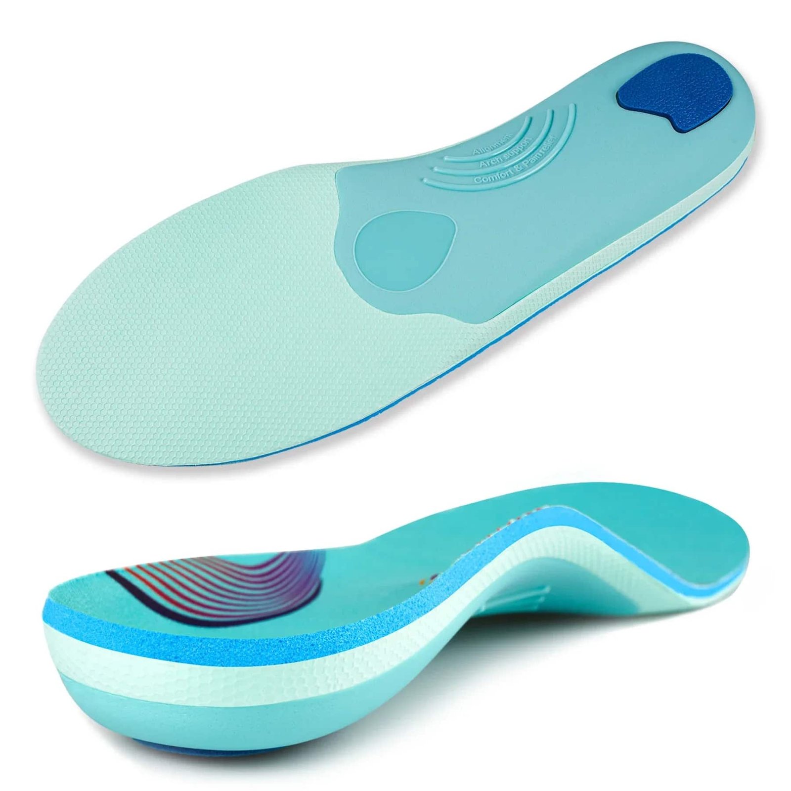 Semelles orthopédiques pour pieds plats à mémoire de forme sur fond blanc