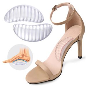 Semelles orthopédiques pieds plats style coussinet en gel dans un talon sur fond blanc
