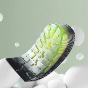 Talonnette orthopédique en gel souple et élastique sur fond vert et blanc